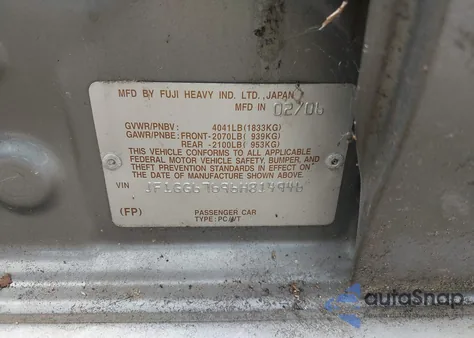 2006 Subaru Impreza 2.5I from USA, damaged, VIN JF1GG67696H814946